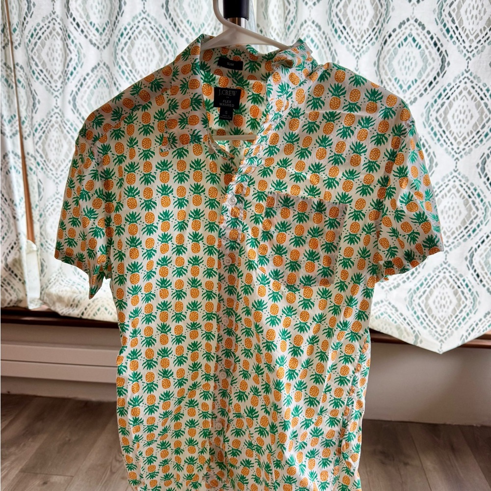 J. Crew Short-Sleeve Pineapple Print Shirt - White, Green, Yellow